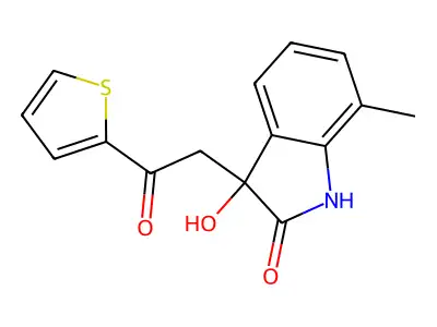 3-hydroxy-7-methyl-3-[2-oxo-2-(thiophen-2-yl)ethyl]-1,3-dihydro-2H-indol-2-one structure