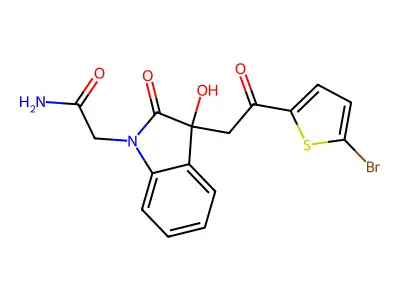 2-[3-[2-(5-Bromothiophen-2-yl)-2-oxoethyl]-3-hydroxy-2-oxoindol-1-yl]acetamide structure