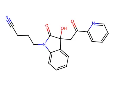 4-[3-Hydroxy-2-oxo-3-(2-oxo-2-pyridin-2-ylethyl)indol-1-yl]butanenitrile structure