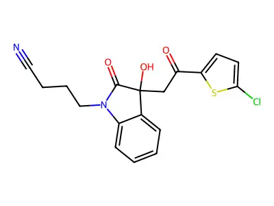 4-[3-[2-(5-chlorothiophen-2-yl)-2-oxoethyl]-3-hydroxy-2-oxoindol-1-yl]butanenitrile structure
