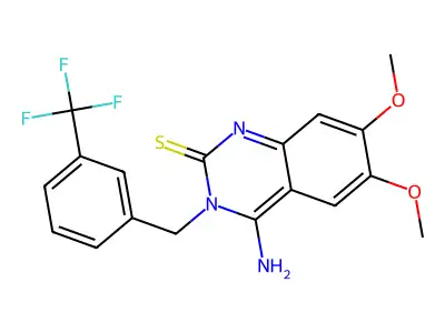 4-Amino-6,7-dimethoxy-3-[[3-(trifluoromethyl)phenyl]methyl]quinazoline-2-thione structure