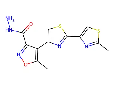 5-methyl-4-[2-(2-methyl-1,3-thiazol-4-yl)-1,3-thiazol-4-yl]-1,2-oxazole-3-carbohydrazide structure