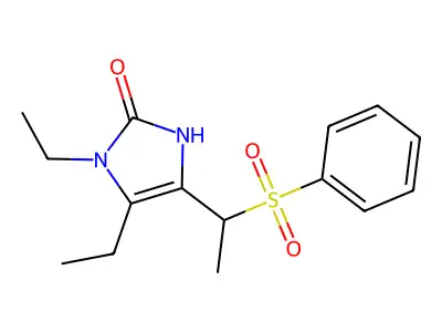 1,5-diethyl-4-[1-(phenylsulfonyl)ethyl]-1,3-dihydro-2H-imidazol-2-one structure