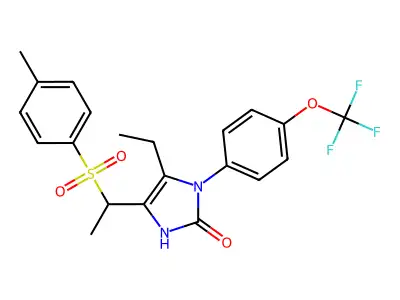 5-ethyl-4-{1-[(4-methylphenyl)sulfonyl]ethyl}-1-[4-(trifluoromethoxy)phenyl]-1,3-dihydro-2H-imidazol-2-one structure