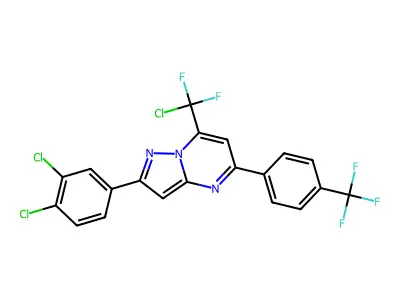 7-[chloro(difluoro)methyl]-2-(3,4-dichlorophenyl)-5-[4-(trifluoromethyl)phenyl]pyrazolo[1,5-a]pyrimidine structure