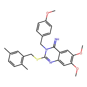 2-[(2,5-dimethylbenzyl)sulfanyl]-6,7-dimethoxy-3-(4-methoxybenzyl)-4(3H)-quinazolinimine structure