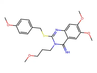 6,7-dimethoxy-2-[(4-methoxybenzyl)sulfanyl]-3-(3-methoxypropyl)-4(3H)-quinazolinimine structure