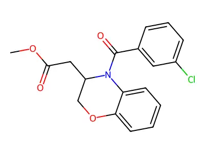 methyl 2-[4-(3-chlorobenzoyl)-3,4-dihydro-2H-1,4-benzoxazin-3-yl]acetate structure