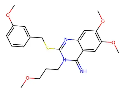 6,7-dimethoxy-2-[(3-methoxybenzyl)sulfanyl]-3-(3-methoxypropyl)-4(3H)-quinazolinimine structure