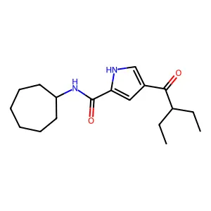 N-cycloheptyl-4-(2-ethylbutanoyl)-1H-pyrrole-2-carboxamide structure
