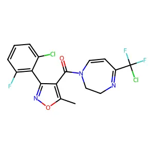 {5-[chloro(difluoro)methyl]-2,3-dihydro-1H-1,4-diazepin-1-yl}[3-(2-chloro-6-fluorophenyl)-5-methyl-4-isoxazolyl]methanone structure
