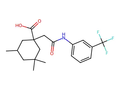 3,3,5-trimethyl-1-{2-oxo-2-[3-(trifluoromethyl)anilino]ethyl}cyclohexanecarboxylic acid structure