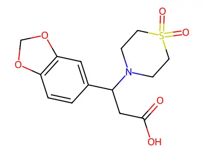 3-(1,3-Benzodioxol-5-yl)-3-(1,1-dioxo-1lambda~6~,4-thiazinan-4-yl)propanoic acid structure
