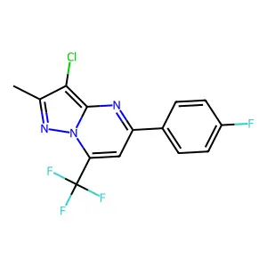 3-chloro-5-(4-fluorophenyl)-2-methyl-7-(trifluoromethyl)pyrazolo[1,5-a]pyrimidine structure