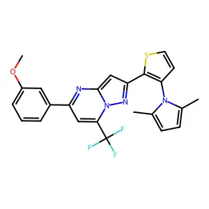 2-[3-(2,5-dimethyl-1H-pyrrol-1-yl)-2-thienyl]-5-(3-methoxyphenyl)-7-(trifluoromethyl)pyrazolo[1,5-a]pyrimidine structure