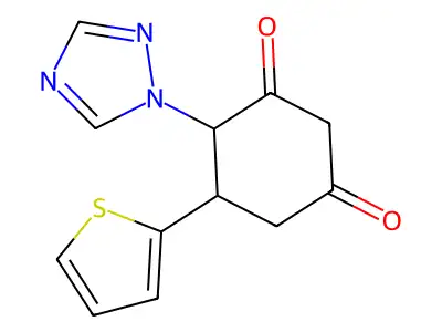 5-(2-thienyl)-4-(1H-1,2,4-triazol-1-yl)-1,3-cyclohexanedione structure