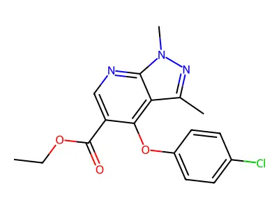 ethyl 4-(4-chlorophenoxy)-1,3-dimethyl-1H-pyrazolo[3,4-b]pyridine-5-carboxylate structure