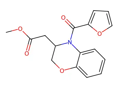 methyl 2-[4-(2-furylcarbonyl)-3,4-dihydro-2H-1,4-benzoxazin-3-yl]acetate structure
