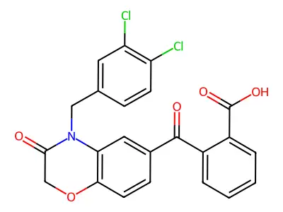 2-{[4-(3,4-dichlorobenzyl)-3-oxo-3,4-dihydro-2H-1,4-benzoxazin-6-yl]carbonyl}benzenecarboxylic acid structure