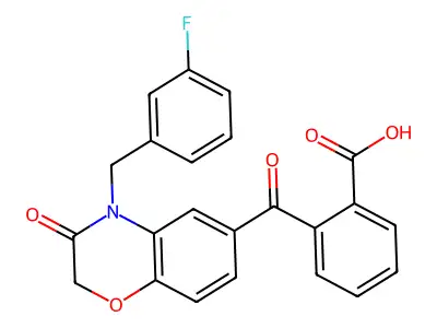 2-{[4-(3-fluorobenzyl)-3-oxo-3,4-dihydro-2H-1,4-benzoxazin-6-yl]carbonyl}benzenecarboxylic acid structure