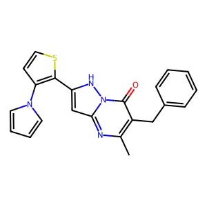 6-benzyl-5-methyl-2-[3-(1H-pyrrol-1-yl)-2-thienyl]pyrazolo[1,5-a]pyrimidin-7-ol structure