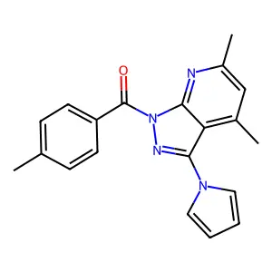 [4,6-dimethyl-3-(1H-pyrrol-1-yl)-1H-pyrazolo[3,4-b]pyridin-1-yl](4-methylphenyl)methanone structure
