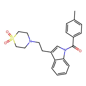 4-{2-[1-(4-methylbenzoyl)-1H-indol-3-yl]ethyl}-1lambda~6~,4-thiazinane-1,1-dione structure