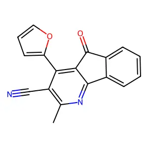 4-(2-furyl)-2-methyl-5-oxo-5H-indeno[1,2-b]pyridine-3-carbonitrile structure