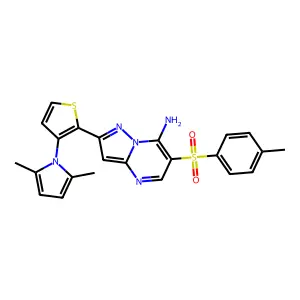 2-[3-(2,5-dimethyl-1H-pyrrol-1-yl)-2-thienyl]-6-[(4-methylphenyl)sulfonyl]pyrazolo[1,5-a]pyrimidin-7-amine structure