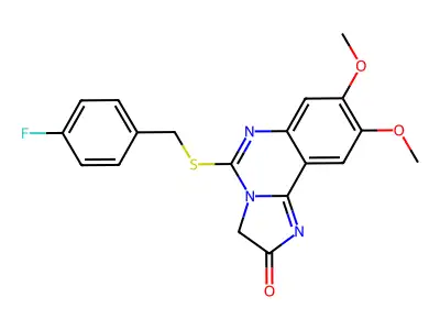 5-[(4-fluorobenzyl)sulfanyl]-8,9-dimethoxyimidazo[1,2-c]quinazolin-2(3H)-one structure