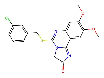5-[(3-chlorobenzyl)sulfanyl]-8,9-dimethoxyimidazo[1,2-c]quinazolin-2(3H)-one structure