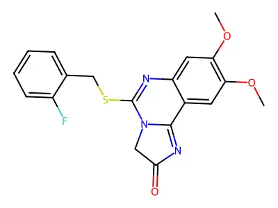 5-[(2-fluorobenzyl)sulfanyl]-8,9-dimethoxyimidazo[1,2-c]quinazolin-2(3H)-one structure