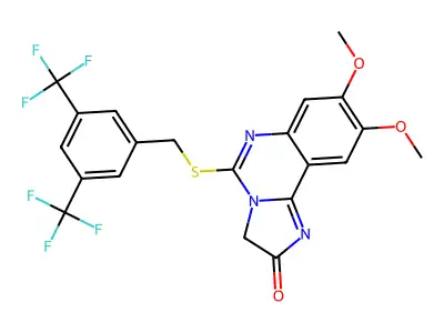 5-{[3,5-bis(trifluoromethyl)benzyl]sulfanyl}-8,9-dimethoxyimidazo[1,2-c]quinazolin-2(3H)-one structure