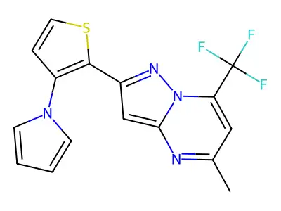5-methyl-2-[3-(1H-pyrrol-1-yl)-2-thienyl]-7-(trifluoromethyl)pyrazolo[1,5-a]pyrimidine structure