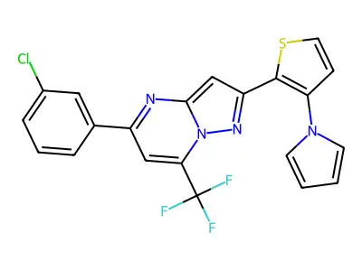5-(3-chlorophenyl)-2-[3-(1H-pyrrol-1-yl)-2-thienyl]-7-(trifluoromethyl)pyrazolo[1,5-a]pyrimidine structure