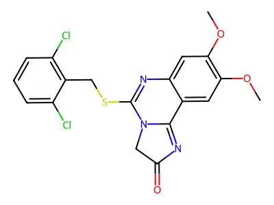 5-[(2,6-dichlorobenzyl)sulfanyl]-8,9-dimethoxyimidazo[1,2-c]quinazolin-2(3H)-one structure
