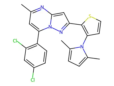 7-(2,4-dichlorophenyl)-2-[3-(2,5-dimethyl-1H-pyrrol-1-yl)-2-thienyl]-5-methylpyrazolo[1,5-a]pyrimidine structure