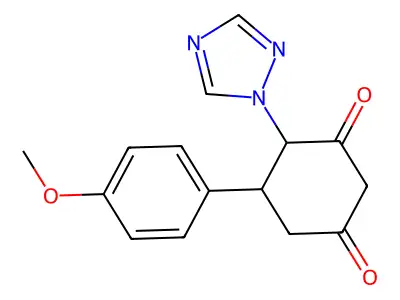 5-(4-methoxyphenyl)-4-(1H-1,2,4-triazol-1-yl)-1,3-cyclohexanedione structure