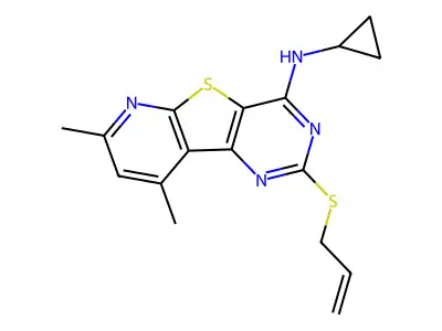 2-(allylsulfanyl)-N-cyclopropyl-7,9-dimethylpyrido[3',2':4,5]thieno[3,2-d]pyrimidin-4-amine structure