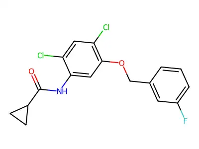 N-{2,4-dichloro-5-[(3-fluorobenzyl)oxy]phenyl}cyclopropanecarboxamide structure
