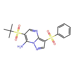 6-(Tert-butylsulfonyl)-3-(phenylsulfonyl)pyrazolo[1,5-a]pyrimidin-7-ylamine structure