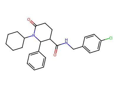N-[(4-chlorophenyl)methyl]-1-cyclohexyl-6-oxo-2-phenylpiperidine-3-carboxamide structure