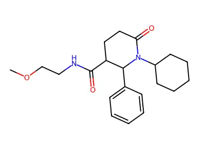 1-cyclohexyl-N-(2-methoxyethyl)-6-oxo-2-phenylpiperidine-3-carboxamide structure