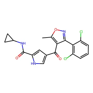 N-cyclopropyl-4-[3-(2,6-dichlorophenyl)-5-methyl-1,2-oxazole-4-carbonyl]-1H-pyrrole-2-carboxamide structure