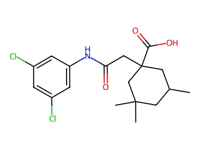 1-[2-(3,5-Dichloroanilino)-2-oxoethyl]-3,3,5-trimethylcyclohexanecarboxylic acid structure