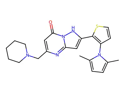 2-[3-(2,5-dimethyl-1H-pyrrol-1-yl)-2-thienyl]-5-(piperidinomethyl)pyrazolo[1,5-a]pyrimidin-7-ol structure