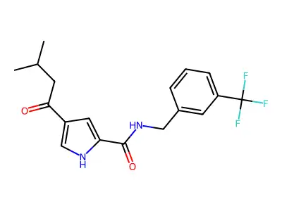 4-(3-methylbutanoyl)-N-[3-(trifluoromethyl)benzyl]-1H-pyrrole-2-carboxamide structure