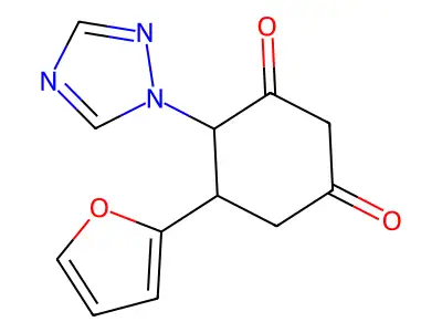 5-(2-furyl)-4-(1H-1,2,4-triazol-1-yl)-1,3-cyclohexanedione structure