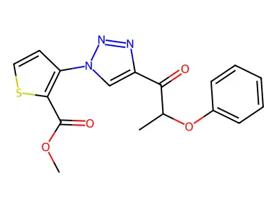 methyl 3-[4-(2-phenoxypropanoyl)-1H-1,2,3-triazol-1-yl]-2-thiophenecarboxylate structure