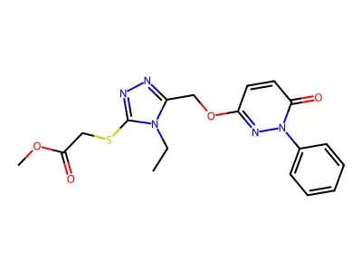 methyl 2-[(4-ethyl-5-{[(6-oxo-1-phenyl-1,6-dihydro-3-pyridazinyl)oxy]methyl}-4H-1,2,4-triazol-3-yl)sulfanyl]acetate structure